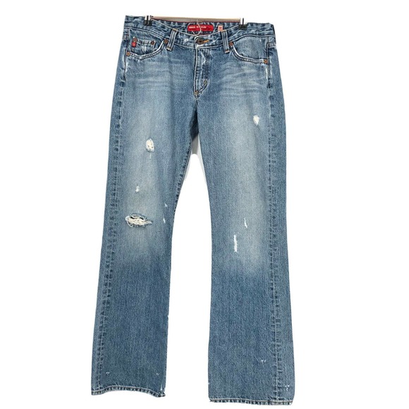 Big Star Size 30R Boot Cut Jeans Medium Wash Distressed Ripped 100% Cotton - Picture 1 of 12
